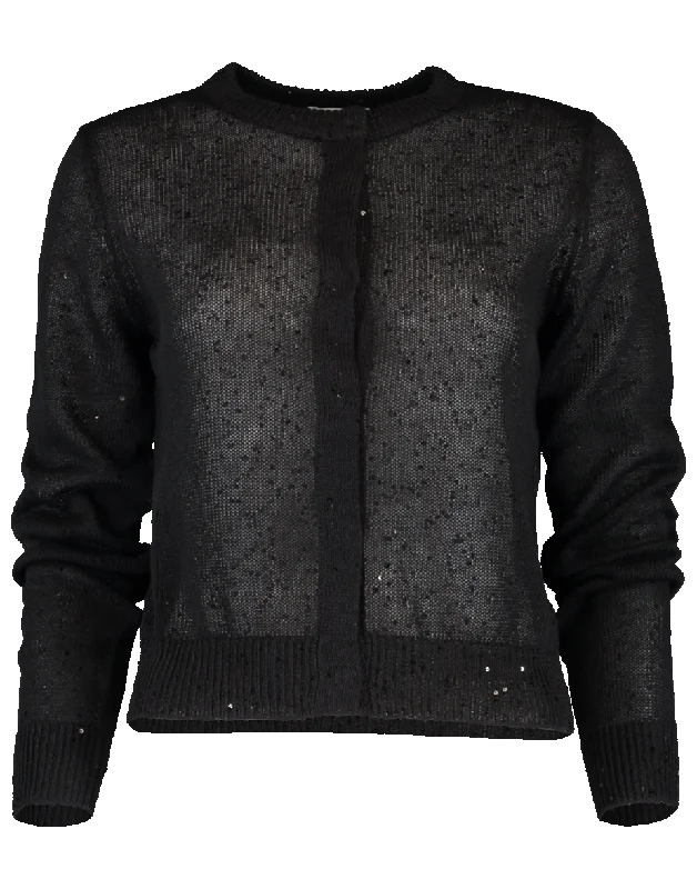 Paillette Cropped Cardigan Zippered Buttoned Snapped