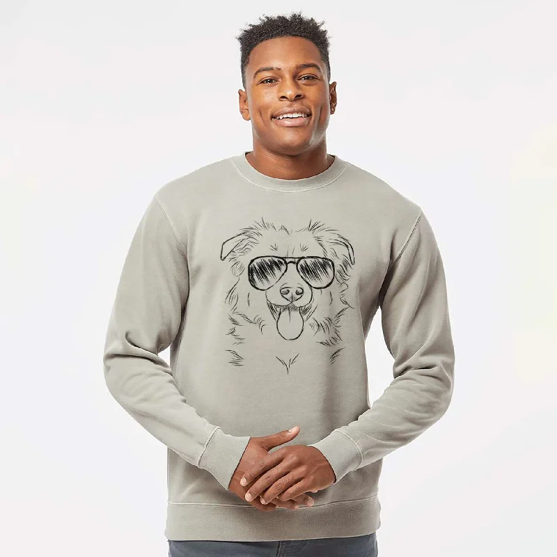 Aviator Tucker the Collie Shepherd - Unisex Pigment Dyed Crew Sweatshirt Hoodie with Tied Waist Feminine Flattering Aviator Tucker the Collie Shepherd - Unisex Pigment Dyed Crew Sweatshirt Hoodie with Tied Waist Feminine Flattering