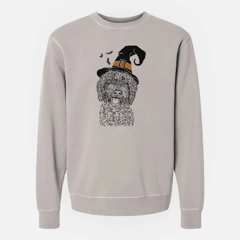 Witch Jack the Chocolate Labradoodle - Unisex Pigment Dyed Crew Sweatshirt Hoodie with Stripes Bold Sporty Witch Jack the Chocolate Labradoodle - Unisex Pigment Dyed Crew Sweatshirt Hoodie with Stripes Bold Sporty