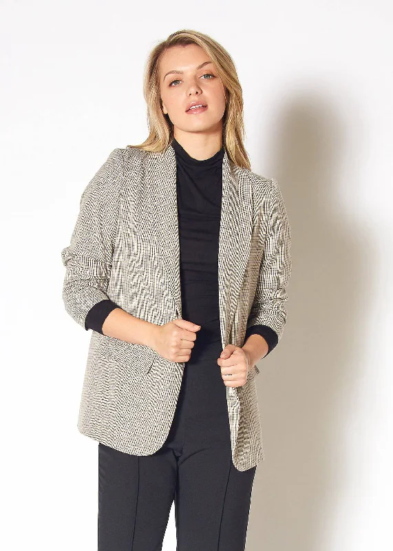 Women's Open Front Blazer in Black Houndstooth Plaid New Women's Blazer