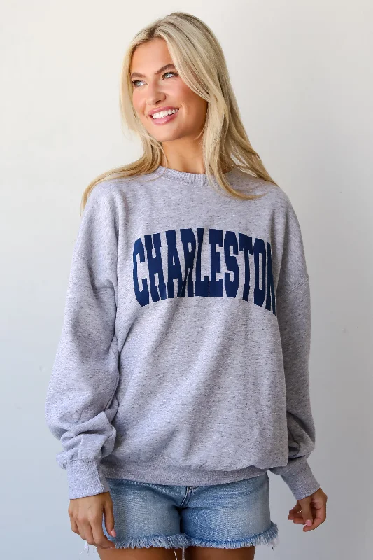 Light Heather Grey Charleston Sweatshirt Hoodie with Half-Zip Sporty Casual
