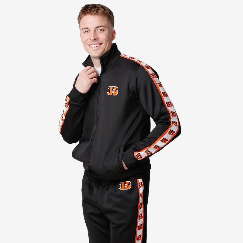 Cincinnati Bengals Stripe Logo Track Jacket Collared Jacket Crew Neck Jacket Turtle Neck Jacket Cincinnati Bengals Stripe Logo Track Jacket Collared Jacket Crew Neck Jacket Turtle Neck Jacket