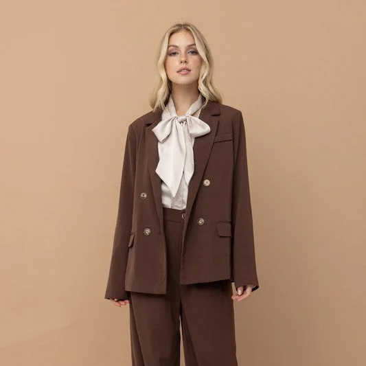 Double Breasted Blazer (Brown) Women's Elegant Suit