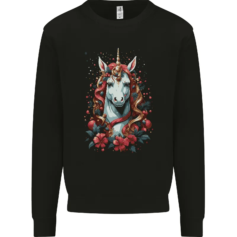Christmas Unicorn Xmas Horse Mens Sweatshirt Jumper Hoodie with Longline Fit Extended Stylish Christmas Unicorn Xmas Horse Mens Sweatshirt Jumper Hoodie with Longline Fit Extended Stylish