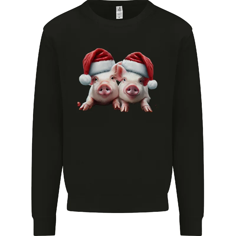 Christmas Piglets Wearing Xmas Hats Pig Mens Sweatshirt Jumper Hoodie with Pocket Utility Practical Christmas Piglets Wearing Xmas Hats Pig Mens Sweatshirt Jumper Hoodie with Pocket Utility Practical
