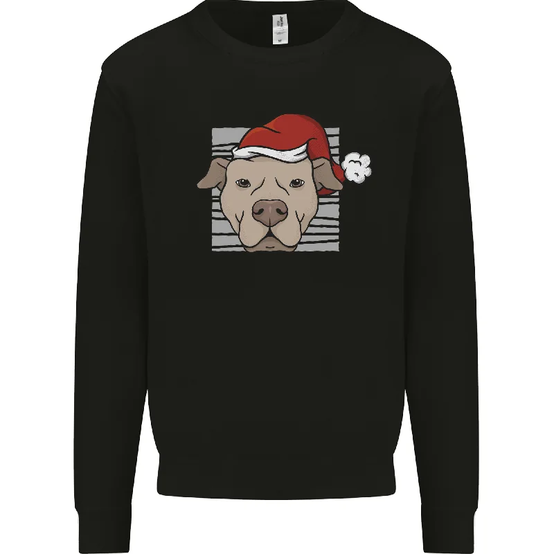 Christmas Pitbull Dog Wearing Xmas Hat Mens Sweatshirt Jumper Hoodie with Print Artistic Unique Christmas Pitbull Dog Wearing Xmas Hat Mens Sweatshirt Jumper Hoodie with Print Artistic Unique