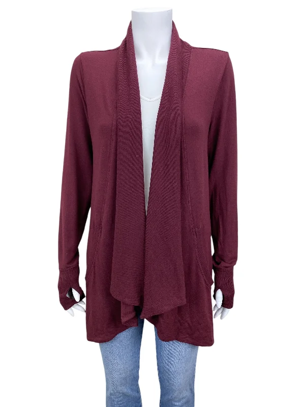 Athleta Women's Pranayama Open Knit Cardigan Wine Size S Welt Pockets Slit Pockets Flap Pockets