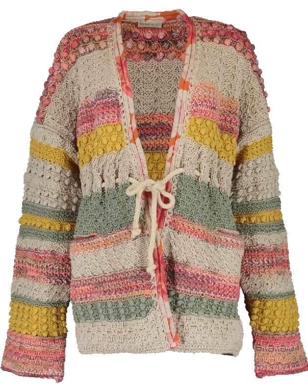 Striped Drawstring Cardigan Polka Dot Checkered Tartan