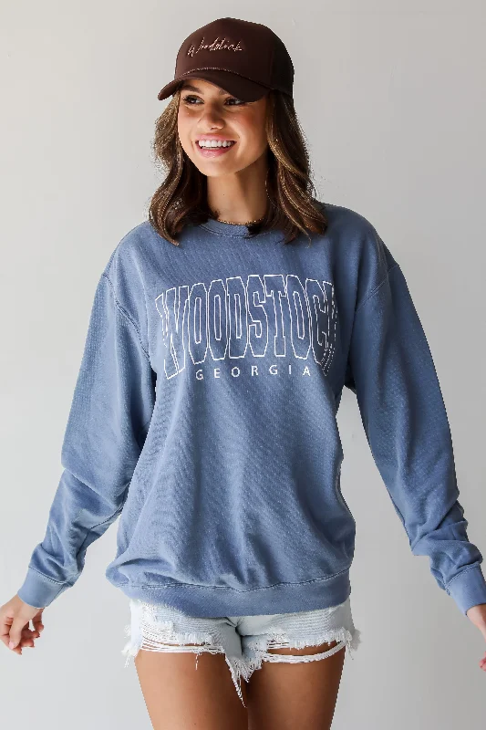 Denim Woodstock Georgia Sweatshirt Hoodie with Thumb Holes Functional Cozy