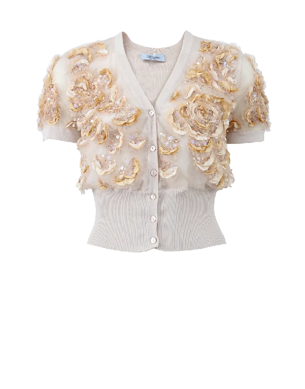 Cropped Embroidered Cardigan Cotton Fabric Linen Fabric Terry Fabric