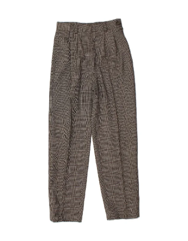 VINTAGE Womens Pegged Casual Trousers W24 L26  Grey Check Trousers Striped Patterned