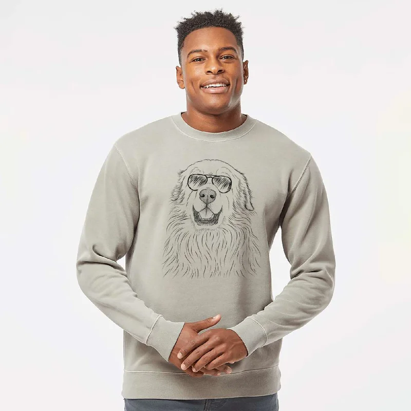 Aviator Horton the Great Pyrenees - Unisex Pigment Dyed Crew Sweatshirt Hoodie with Drawstring Waist Adjustable Fitted Aviator Horton the Great Pyrenees - Unisex Pigment Dyed Crew Sweatshirt Hoodie with Drawstring Waist Adjustable Fitted