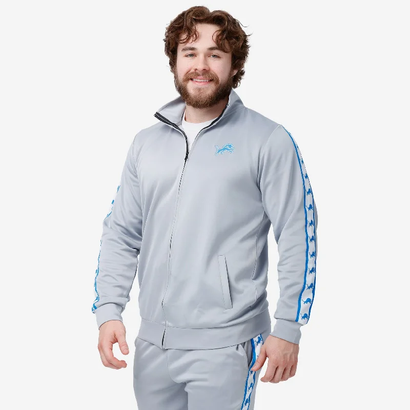 Detroit Lions Stripe Logo Track Jacket Toggled Jacket Drawstring Jacket Belted Jacket Detroit Lions Stripe Logo Track Jacket Toggled Jacket Drawstring Jacket Belted Jacket
