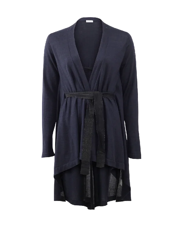 High-Low Belted Cardigan Patchwork Embroidered Appliqued