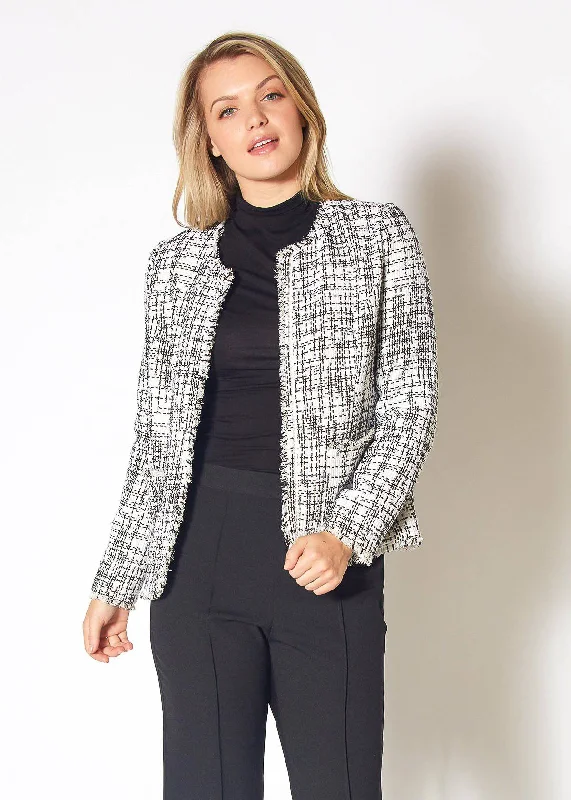 Women's Open Front Tweed Blazer in Black White Tweed Fashion Women's Blazer