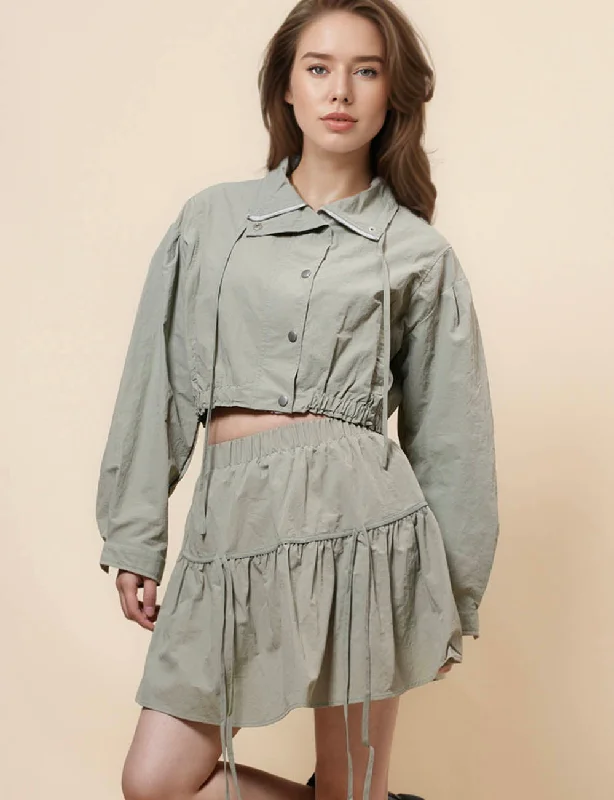 Ladies Drawstring 2PCS Jacket & Skirt Set SKST0833 Rayon Fabric Velvet Fabric Corduroy Fabric Ladies Drawstring 2PCS Jacket & Skirt Set SKST0833 Rayon Fabric Velvet Fabric Corduroy Fabric