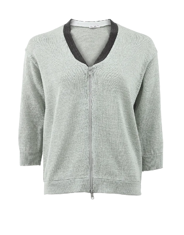 Monili Zip Cardigan Solid Color Striped Floral Print