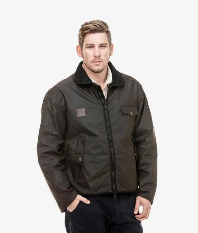 Mens Waimak Oilskin Jacket with Wool Lining Trench Coat Raincoat Waterproof Jacket