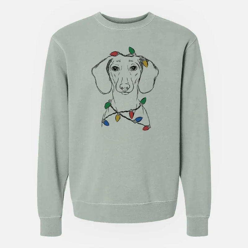 Christmas Lights Hans the Dachshund - Unisex Pigment Dyed Crew Sweatshirt Zip Hoodie Drawstring Kangaroo Pocket Christmas Lights Hans the Dachshund - Unisex Pigment Dyed Crew Sweatshirt Zip Hoodie Drawstring Kangaroo Pocket