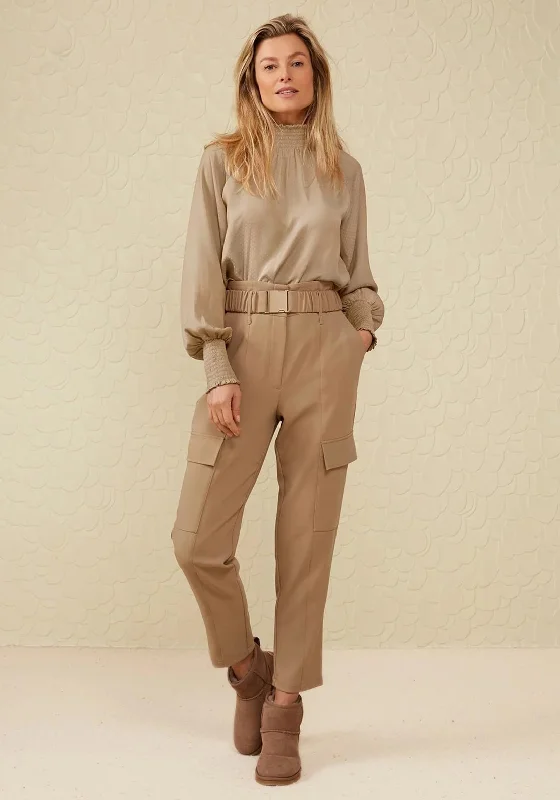 YAYA High Waist Belted Cargo Trouser, Sand Trousers Chinos Classic