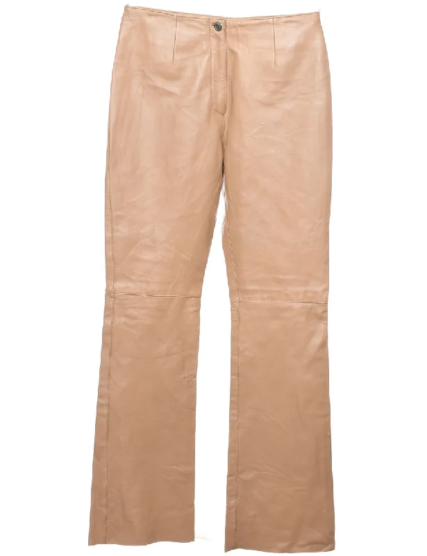 Light Brown Faux Leather Trousers - W32 L34 Trousers Sale Discount