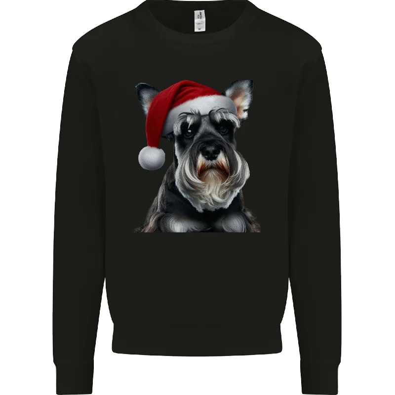Christmas Schnauzer Dog Xmas Hat Mens Sweatshirt Jumper Hoodie with Side Slits Relaxed Casual