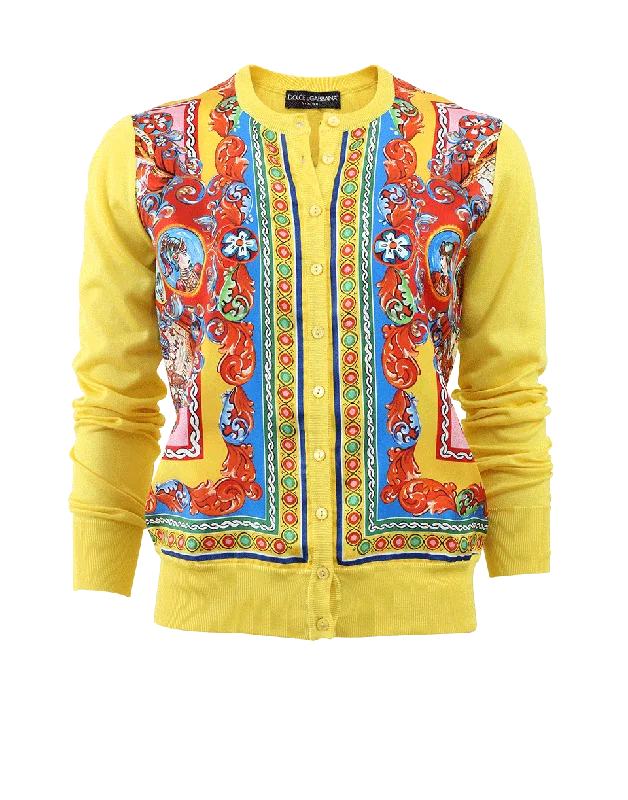 Caretto Print Cardigan Boxy Cardigan Fitted Cardigan A-Line
