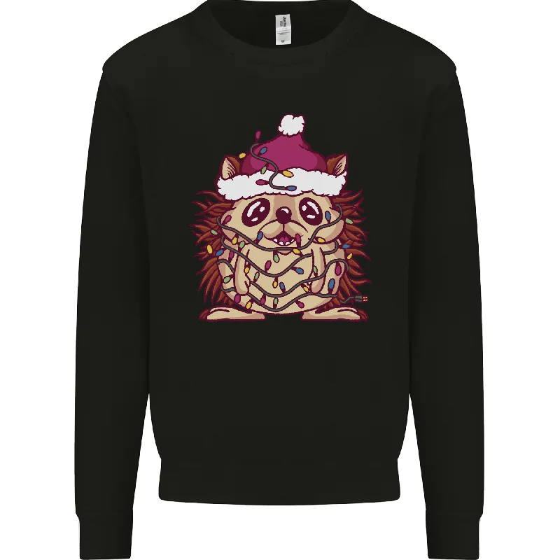 Christmas Hedgehog Wearing an Xmas Hat Mens Sweatshirt Jumper Hoodie with Elastic Waist Stretchable Comfortable Christmas Hedgehog Wearing an Xmas Hat Mens Sweatshirt Jumper Hoodie with Elastic Waist Stretchable Comfortable