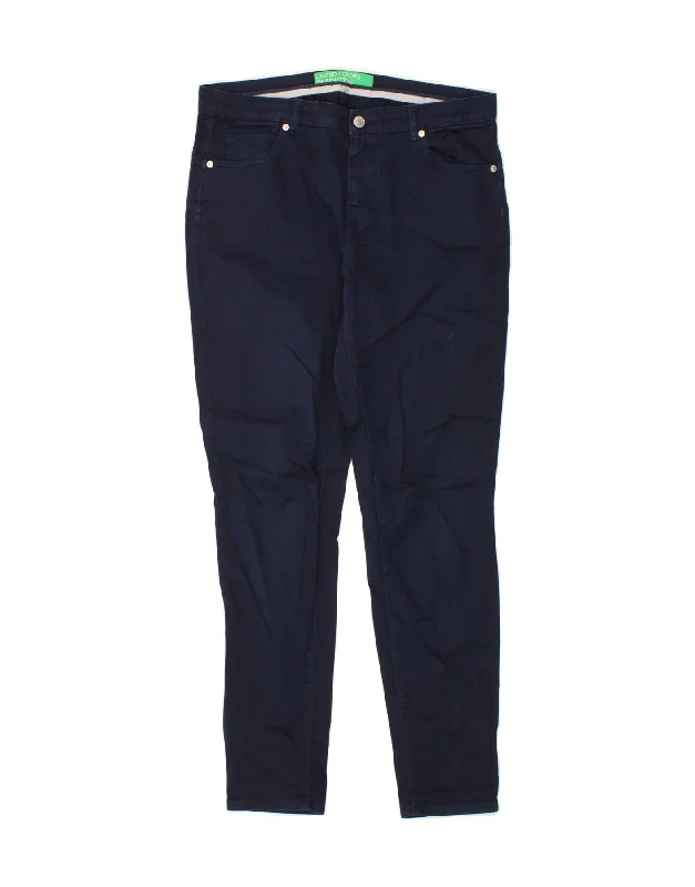 BENETTON Womens Skinny Casual Trousers W32 L30 Navy Blue Cotton Trousers chic elegant BENETTON Womens Skinny Casual Trousers W32 L30 Navy Blue Cotton Trousers chic elegant