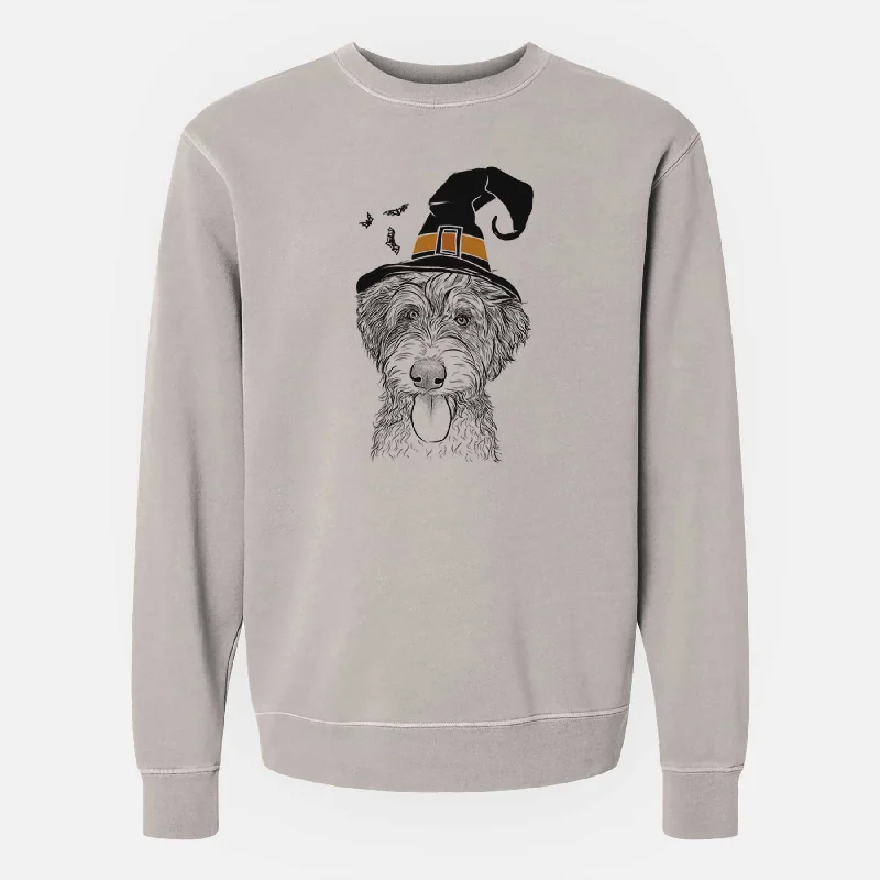 Witch Myrtle Mae the Aussiedoodle - Unisex Pigment Dyed Crew Sweatshirt Hoodie with Neon Bright Vibrant Witch Myrtle Mae the Aussiedoodle - Unisex Pigment Dyed Crew Sweatshirt Hoodie with Neon Bright Vibrant