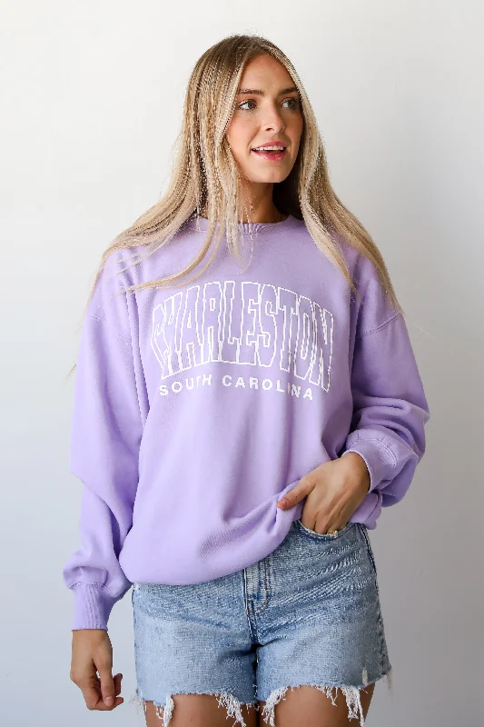 Lavender Charleston South Carolina Sweatshirt Hoodie with Snap Buttons Easy Quick