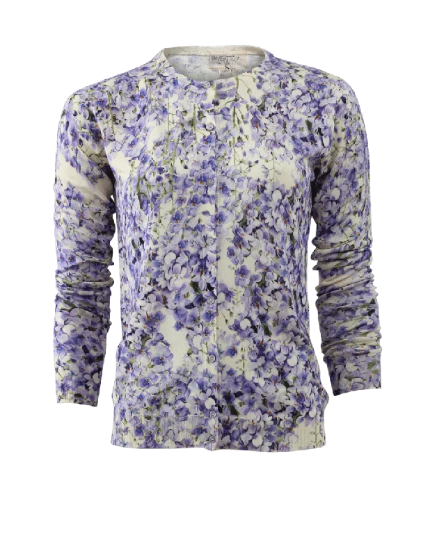 Wisteria Print Cardigan Silk Blend Satin Velvet