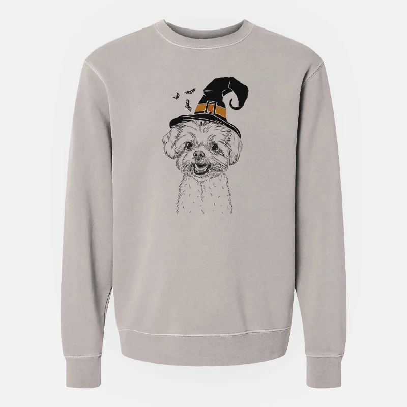 Witch Aspen the Morkie - Unisex Pigment Dyed Crew Sweatshirt Hoodie with Strings Custom Fit Adjustable Witch Aspen the Morkie - Unisex Pigment Dyed Crew Sweatshirt Hoodie with Strings Custom Fit Adjustable