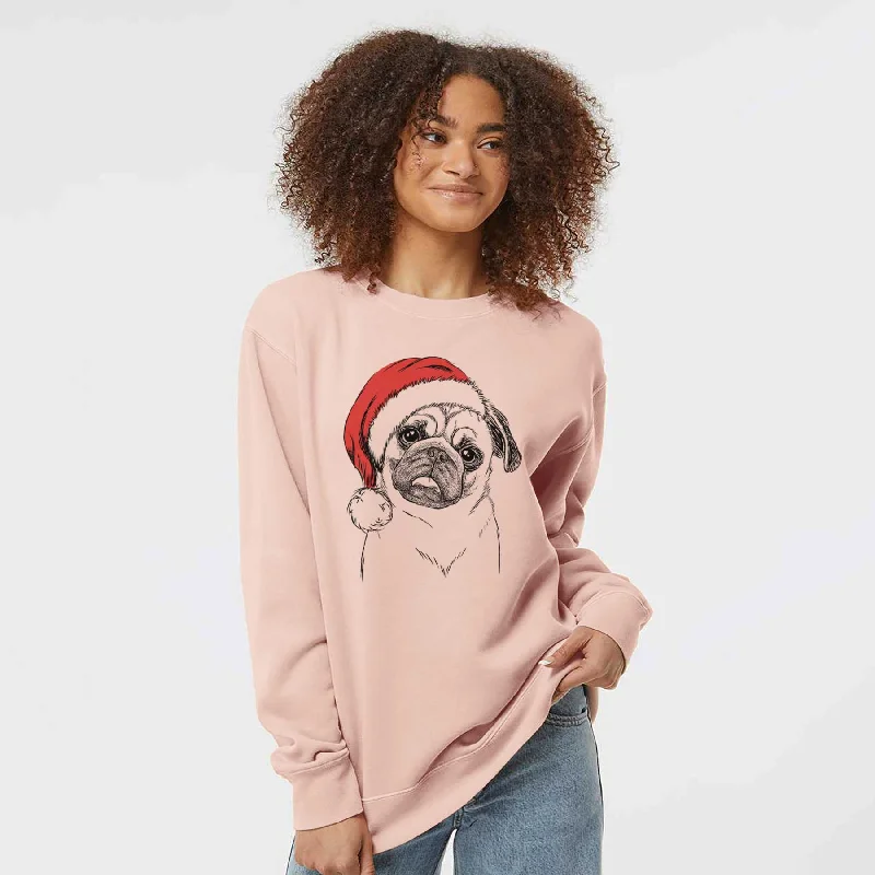 Santa Macy the Pug - Unisex Pigment Dyed Crew Sweatshirt Hoodie with Hem Raw Edge Edgy Unfinished Santa Macy the Pug - Unisex Pigment Dyed Crew Sweatshirt Hoodie with Hem Raw Edge Edgy Unfinished
