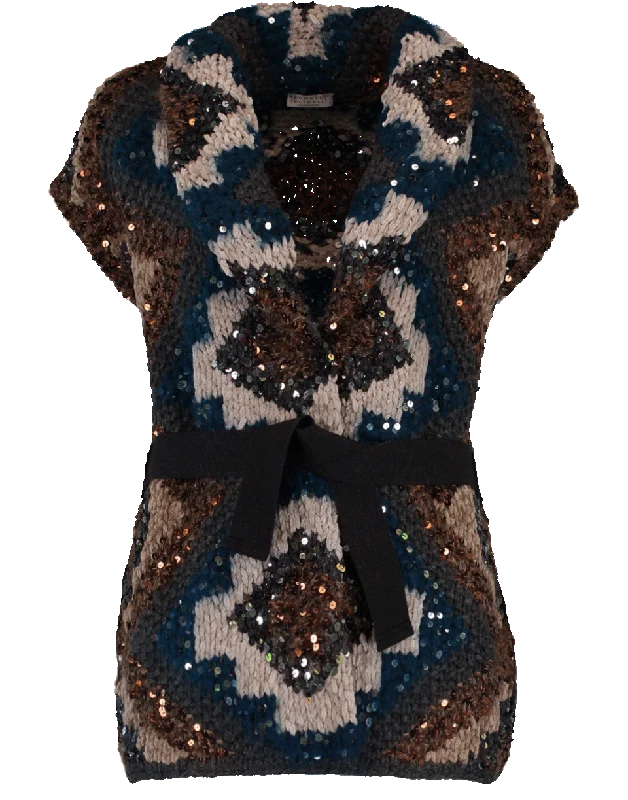 Folk Art Inspired Belted Cardigan Iron Safe Non-Iron Wrinkle Free