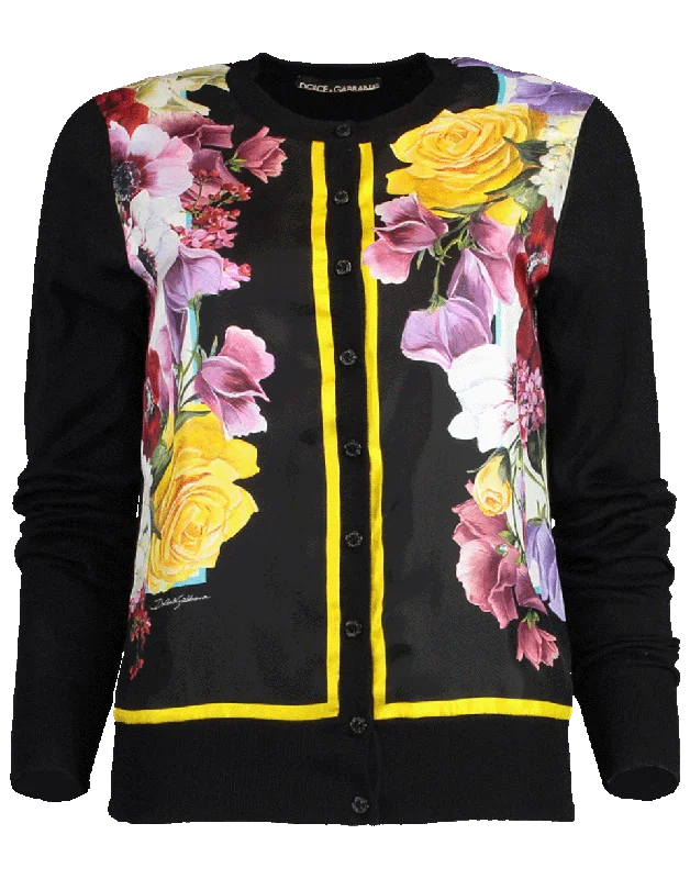 Silk Floral Front Cardigan Fleece Fabric Down Fabric Feather Fabric