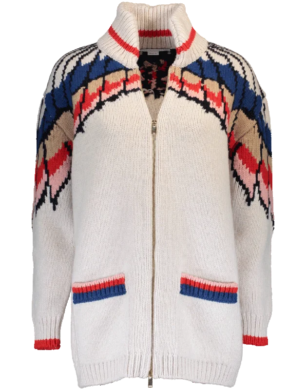 Intarsia Chunky Cardigan Solid Color Striped Floral Print