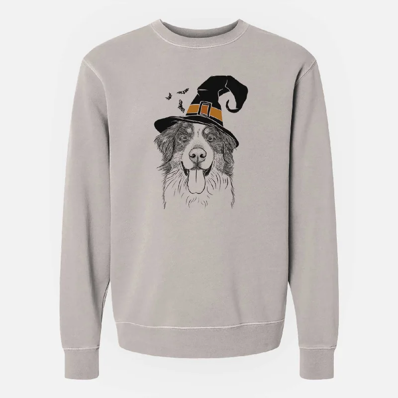 Witch Blaze the Bernese Mountain Dog - Unisex Pigment Dyed Crew Sweatshirt Hoodie with Emblem Brand Identity Witch Blaze the Bernese Mountain Dog - Unisex Pigment Dyed Crew Sweatshirt Hoodie with Emblem Brand Identity