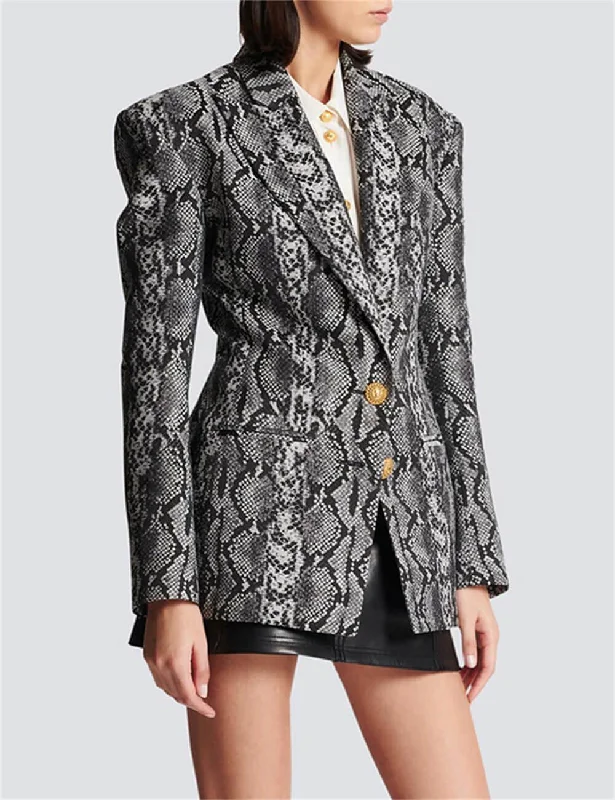 Ladies Jacquard Snakeskin Button Blazer Jacket 41907 Denim Jacket Leather Jacket Suede Jacket Ladies Jacquard Snakeskin Button Blazer Jacket 41907 Denim Jacket Leather Jacket Suede Jacket