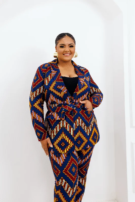 TOLA AFRICAN PRINT PANTSUIT BLAZER Women's Plaid Suit