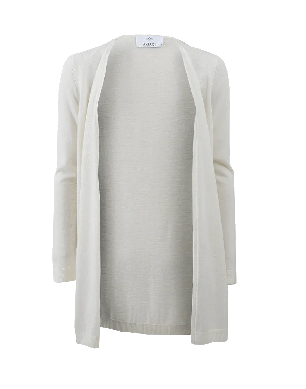 Mid Length Cardigan Notch Collar Peter Pan Collar Cowl Neck