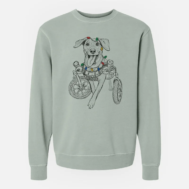 Christmas Lights Hannah the Pitbull Mix - Unisex Pigment Dyed Crew Sweatshirt Hoodie with Velcro Closure Adjustable Secure Christmas Lights Hannah the Pitbull Mix - Unisex Pigment Dyed Crew Sweatshirt Hoodie with Velcro Closure Adjustable Secure