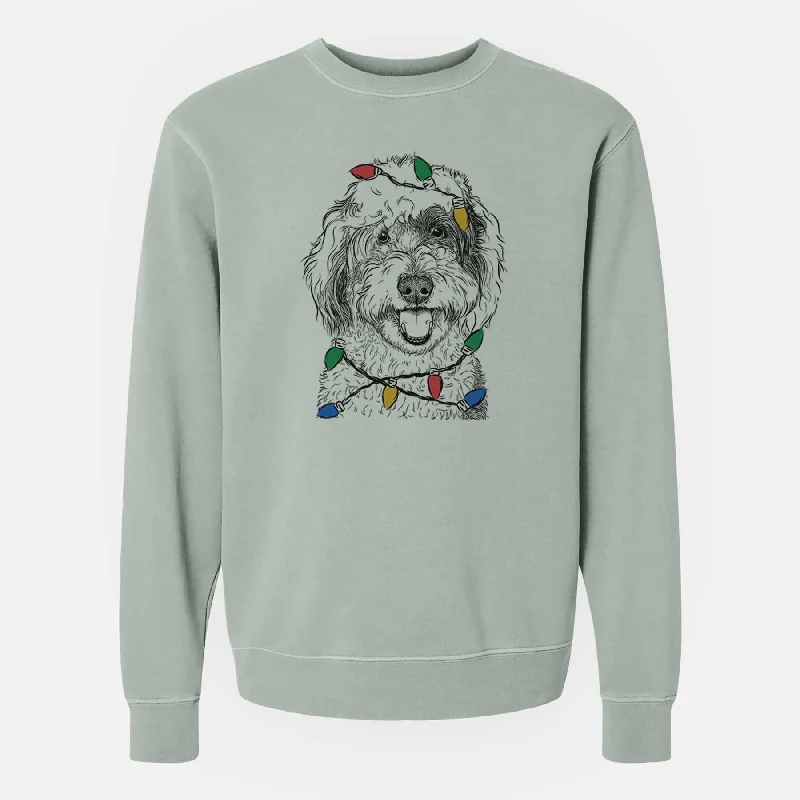 Christmas Lights Sherlock the Sheepadoodle - Unisex Pigment Dyed Crew Sweatshirt Hoodie with Print Artistic Unique Christmas Lights Sherlock the Sheepadoodle - Unisex Pigment Dyed Crew Sweatshirt Hoodie with Print Artistic Unique