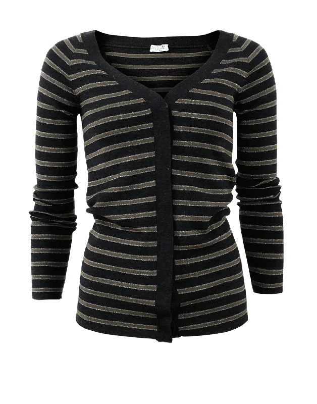 Off Shoulder Striped Cardigan Patchwork Embroidered Appliqued