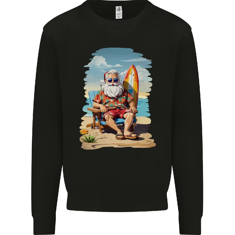 Christmas Santa With Surfboard Xmas Surfing Mens Sweatshirt Jumper Hoodie with High-Low Hem Asymmetrical Trendy Christmas Santa With Surfboard Xmas Surfing Mens Sweatshirt Jumper Hoodie with High-Low Hem Asymmetrical Trendy