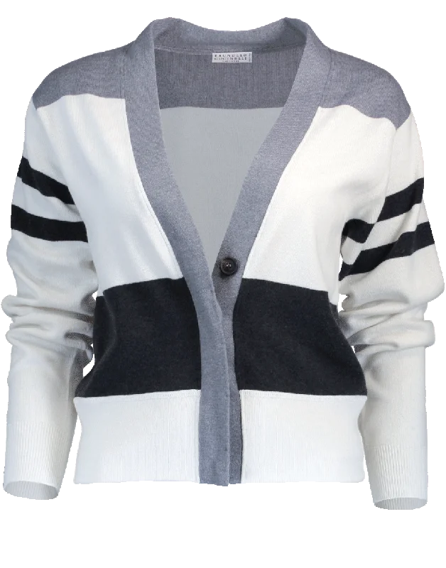 Cropped Cardigan Ribbed Striped Patterned