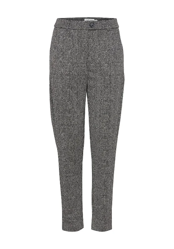 Ichi Kate Metallic Check Skinny Trouser, Black Trousers Solid Black