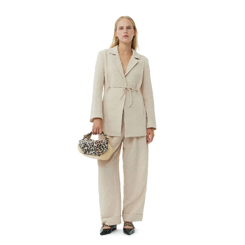 Textured Suiting Tiestring Blazer (Oyster Gray) Women's Premium Blazer