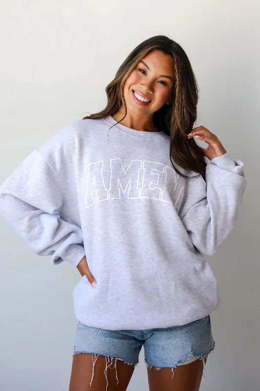 Heather Grey Amen Sweatshirt Hoodie with Hem Raw Edge Edgy Unfinished