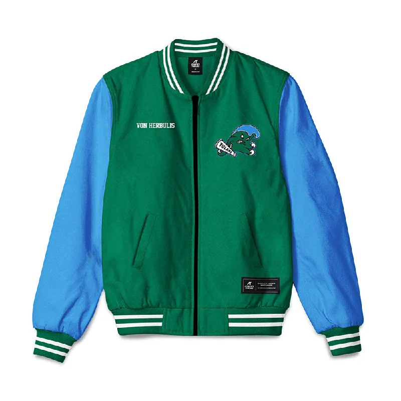 Tulane - NCAA Women's Swimming & Diving : Lillian Von Herbulis - Bomber Jacket V-Neck Jacket Boat Neck Jacket Square Neck Jacket Tulane - NCAA Women's Swimming & Diving : Lillian Von Herbulis - Bomber Jacket V-Neck Jacket Boat Neck Jacket Square Neck Jacket